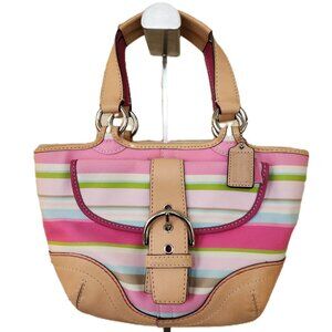Coach Hampton Pastel Striped Shoulder Bag Satchel Purse
